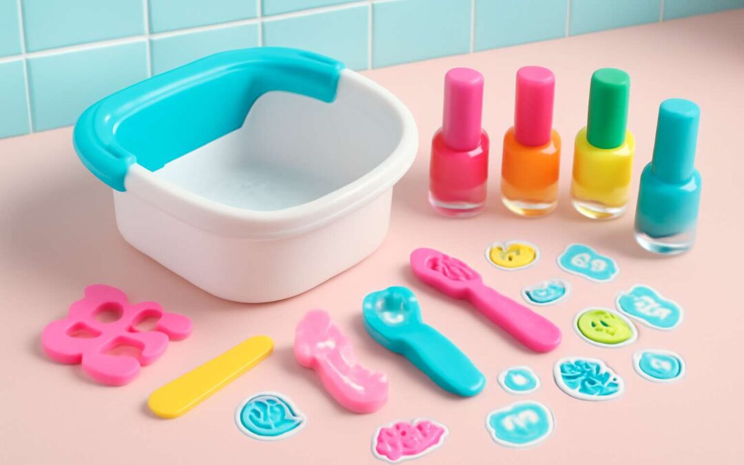 Fun & pamper time with a pedicure spa kit for kids that makes tiny toes sparkle.