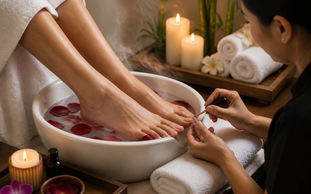 Enjoy a relaxing foot spa with pedicure for softer, healthier feet.